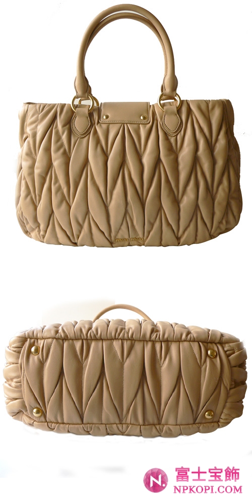 ミュウミュウ MIUMIU トートバッグ ターンロック金具付き プリーツラムレザー キャメルベージュ（CUOIO） RR1743 MATELASSE